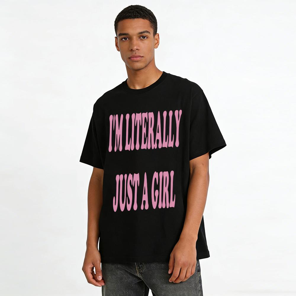 Women's Casual Loose Fit T-Shirt with I'M LITERALLY JUST A GIRL Slogan Print Retro Style Tee Pure cotton T-shirt