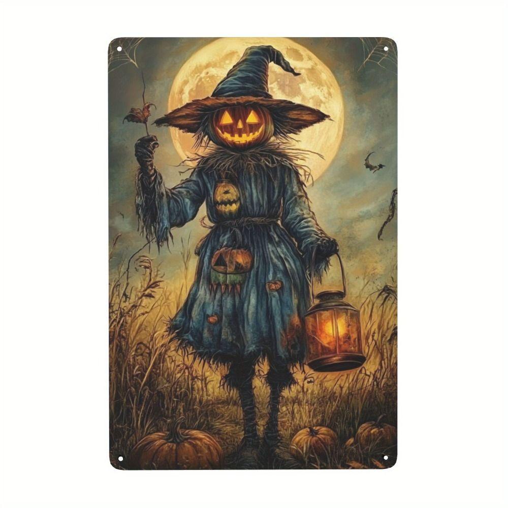 Witch Cat Forest Halloween Sign Metal Tin Sign 20x30 cm Wall Decor