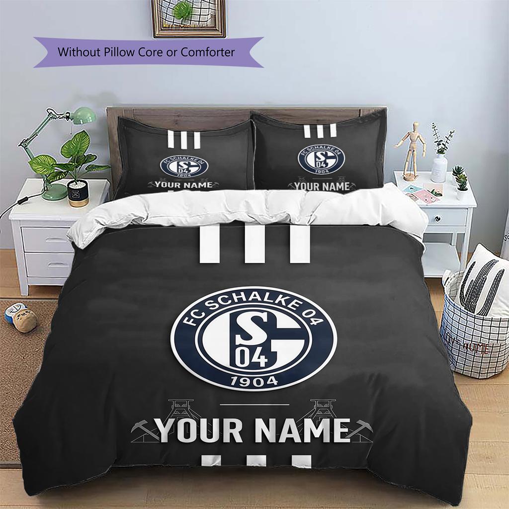 Custom Name FC Schalke 04 Pattern Bedding Quilt Set Home Decoration Gift (1 * duvet cover + 2 * pillowcase without core)