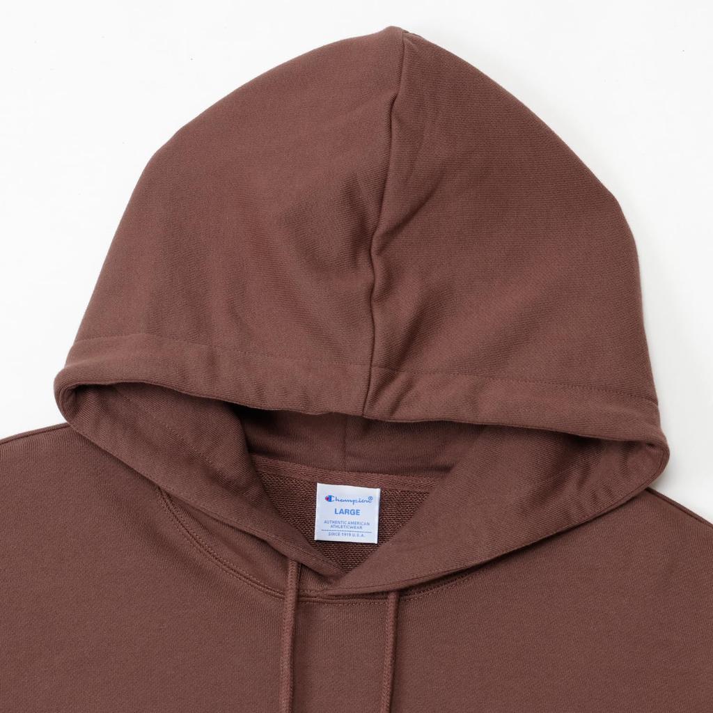 Champion Long Sleeve Hooded Crew Single Logo Relaxed Drop Dark Men's Sweatshirt, Neck, Embroidery, Fit, Shoulder, Brown, C8-A122Z