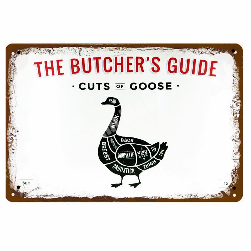 BUTCHER'S GUIDE Vintage Metall Zeichen Küche Dekorative Platten Plaque Cut Rindfleisch Pferd Huhn Schwein Poster Ente Wand Aufkleber N265