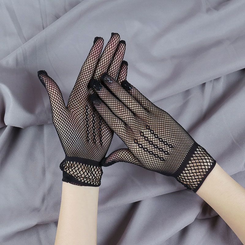 

Hand Punching Gloves Stockings Gloves Lolita Lace Thin Female Black Silk Sexy Oversleeves Fishnet JK Black without lace L