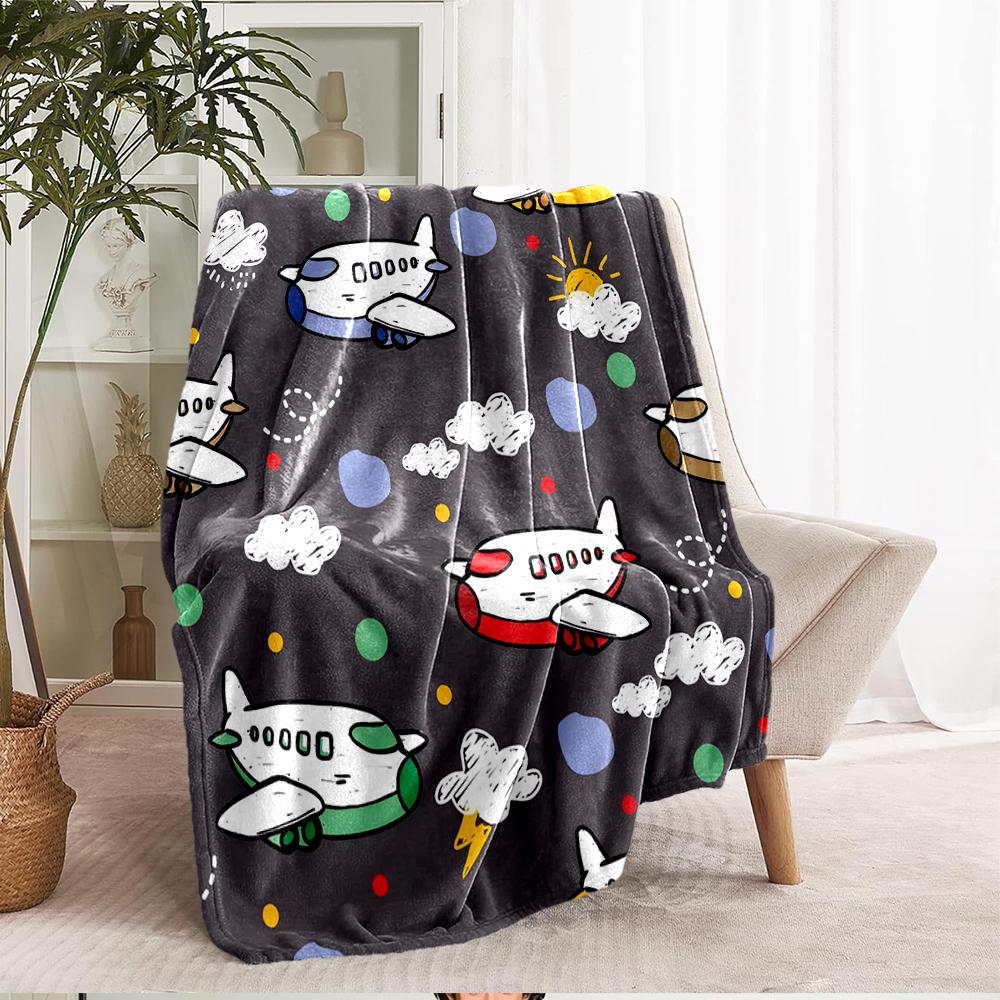Cute Airplane Theme Printed Blanket - Perfect for Couch, Bed, Travel & Outdoor Use | Machine Washable, Cozy & Durable.
