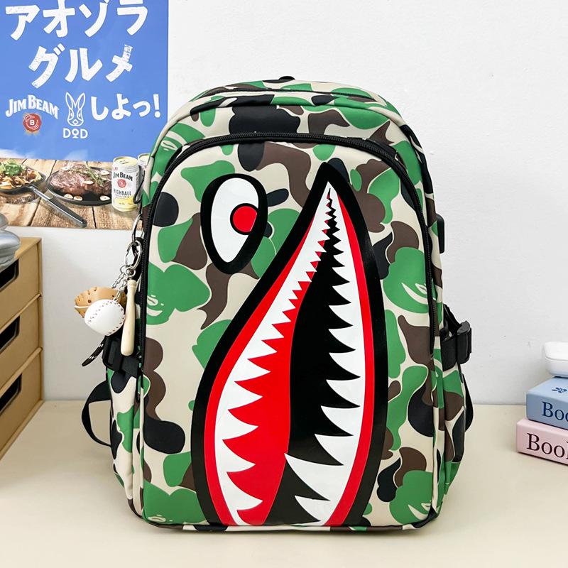 Schoolbag New Fashion Large Capacity Camouflage Shark Student School Bag Versatile Large Capacity Lightweight Leisure Travel Backpack