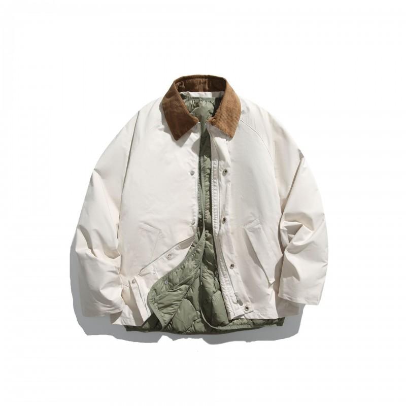 Mens Retro Color Block Detachable Down Jacket Winter Loose Fit Stand Collar Puffer Coat