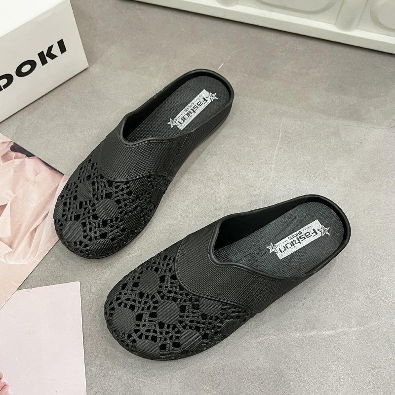 

Тапочки для женщин на лето, сандалии на толстой подошве для ношения на открытом воздухе, пляжная обувь, легкие и мягкие подошвы, тапочки с закрытым носком 40-41 чёрный