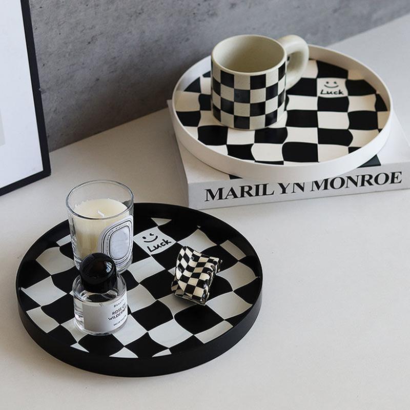 1ks plastový podnos Stolní kostkovaný podnos Černobílý podnos na šperky Nordic Storage Box Dekorativní podnos 26/30 cm