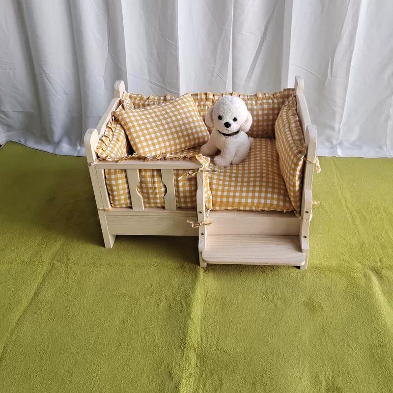 Massivholz Hundebett für drinnen Teddy Golden Retriever Haustierbox Waschbares Katzen Hundehäuschen Feuchtigkeitsgeschützter Zwinger für Welpen Kätzchen