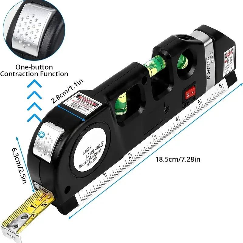 Laser Level Multipurpose Line Laser Leveler Tool Cross Line Lasers with 2.5M Standard Measure Tape and Metric Rulers Renovation