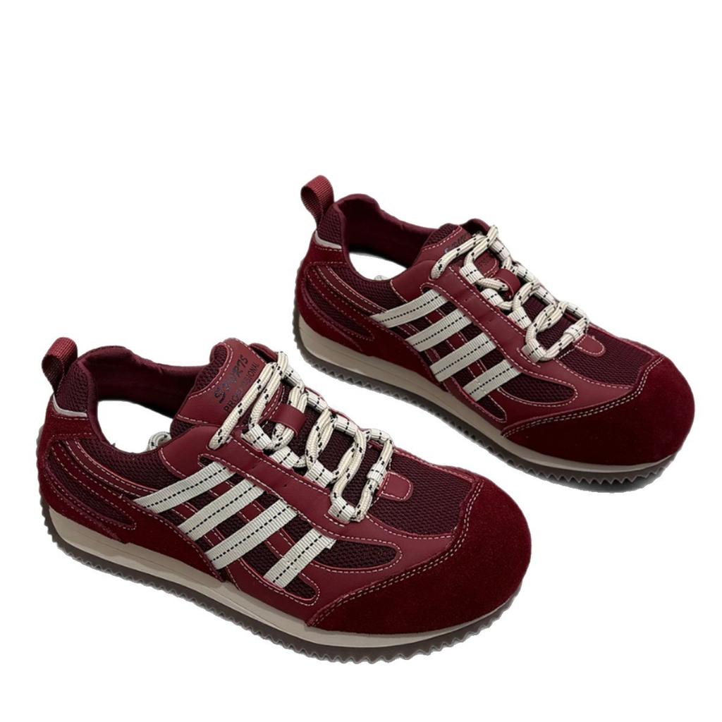 Leather breathable mesh inner height increase German training shoes women's 2025 autumn new lightweight color matching mountaineering sports shoes