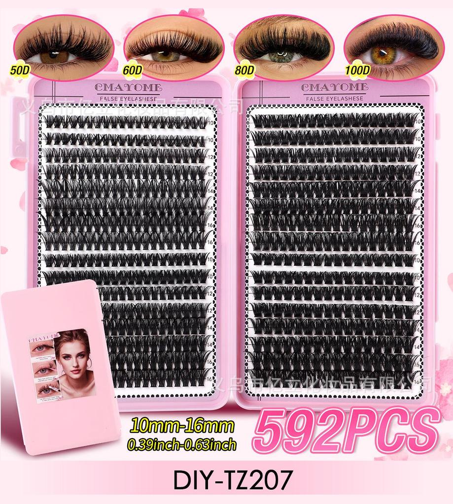 640 Clusters DIY Individual False Eyelashes: 10-100D, 10-16mm Dense, Curled, Segmented Style