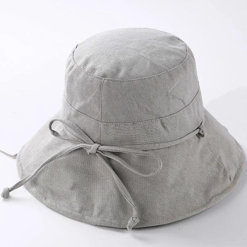 Ladies Summer Japanese Cotton and Linen Fisherman's Hat Folding Outdoor Sun Visor with Large Brim