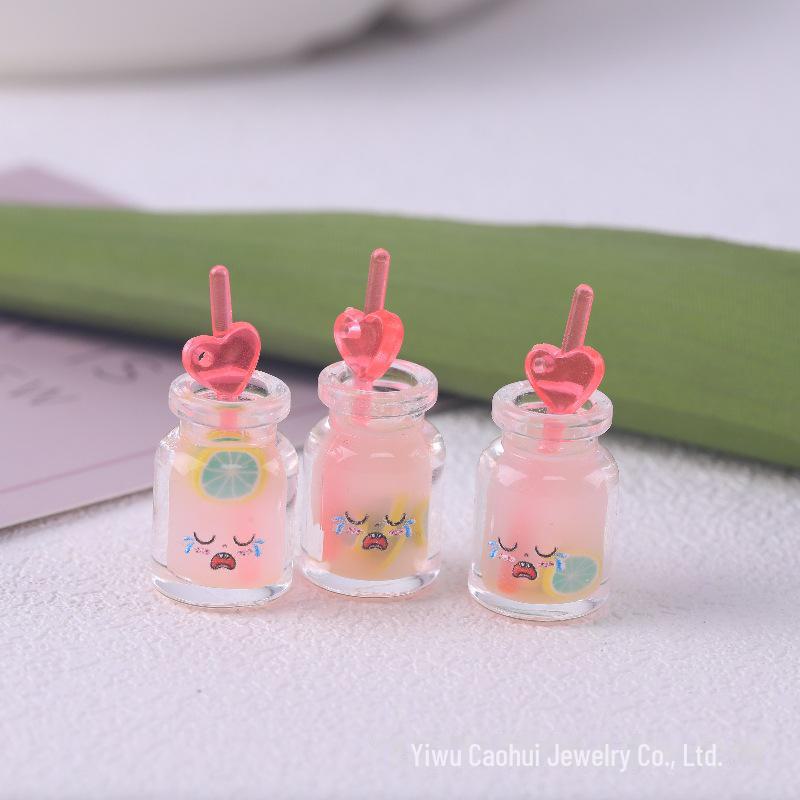 DIY Luminous Expression Bottle Pendant with Love Straw - Beverage Cup Keychain and Mobile Phone Charm with Hanging Hole