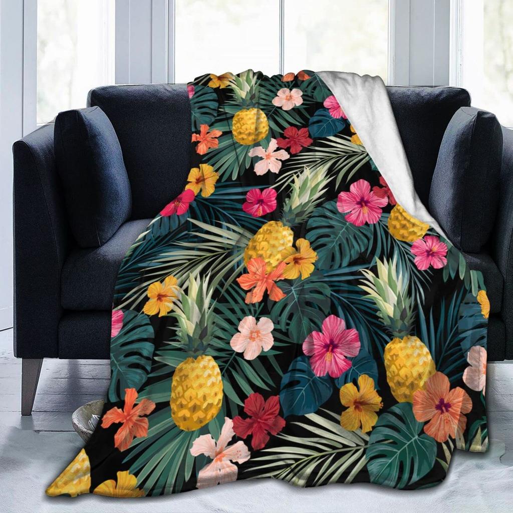 Tropical Palm Leaves Throw Blanket Ultra Soft Warm Lightweight Cozy Plush Blanket for Bed Chair Car Sofa Couch Bedroom Dorm