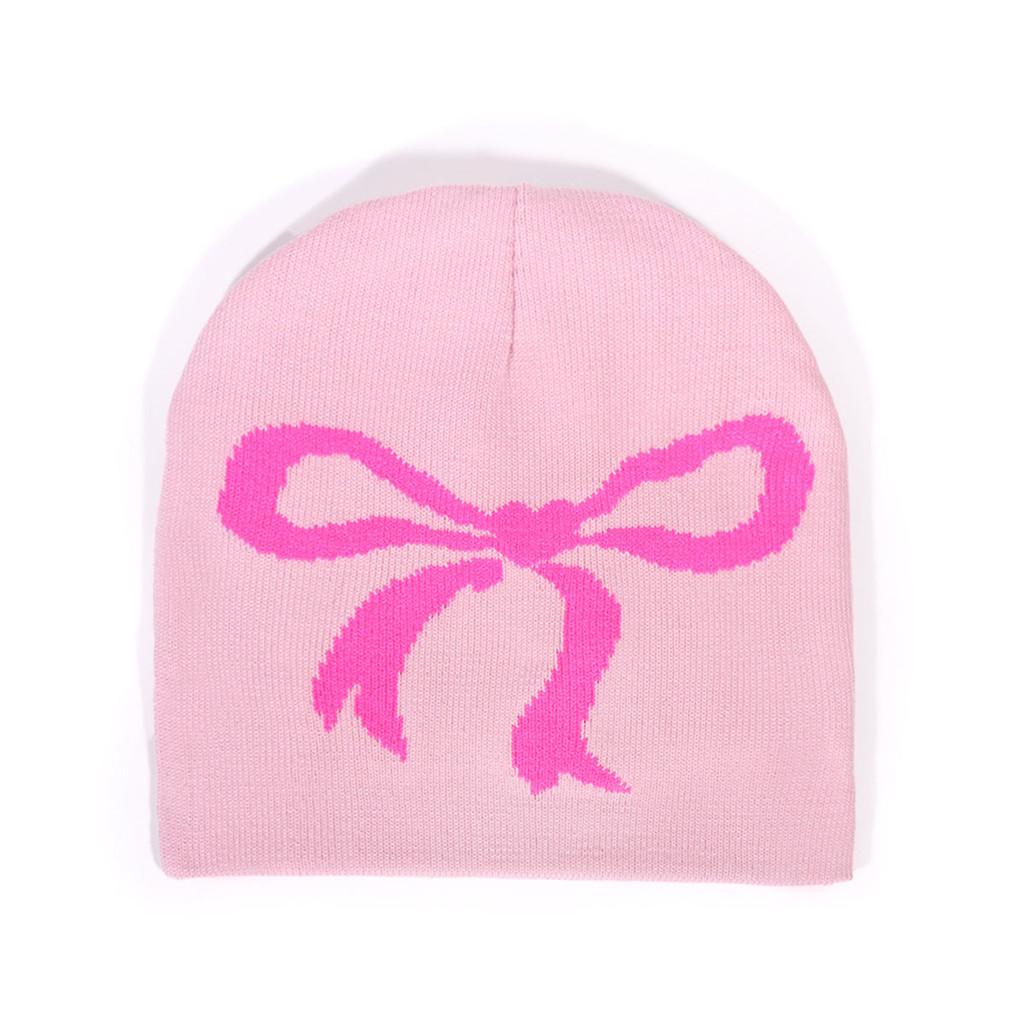 Acrylic Knitted Hat With Bow Detail For Autumn Casual And Outdoor Use