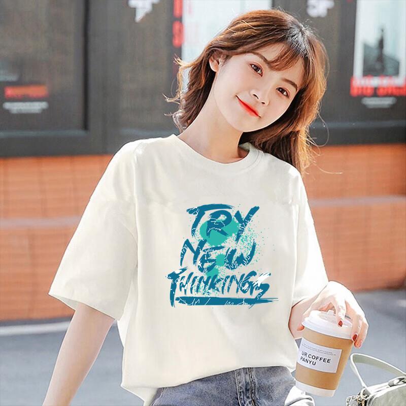 Summer heavy cotton women s short-sleeved t-shirt Korean version women s printed loose top M