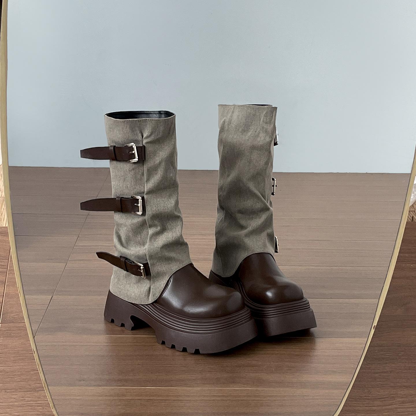 

Ретро высокие британские ботинки Мартин на толстой подошве для женщин 2025 новая осенняя юбка для увеличения роста и стройности полусапоги 40 коричневый