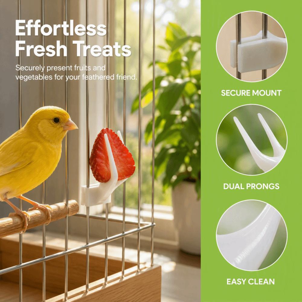 20pcs Plastic Bird Fruit Fork Dual Prong Design Pet Food Holder  Daily Feeding