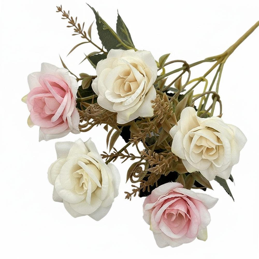 

5 Heads Rose Artificial Flower Silk Petals Floral Arrangement Simulation Rose Flower Photo Props Multicolor Faux Flower Gift