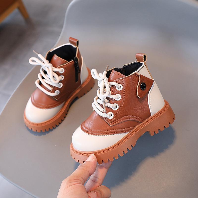 New Girls' Boots Boys Leather-faced Leather Boots