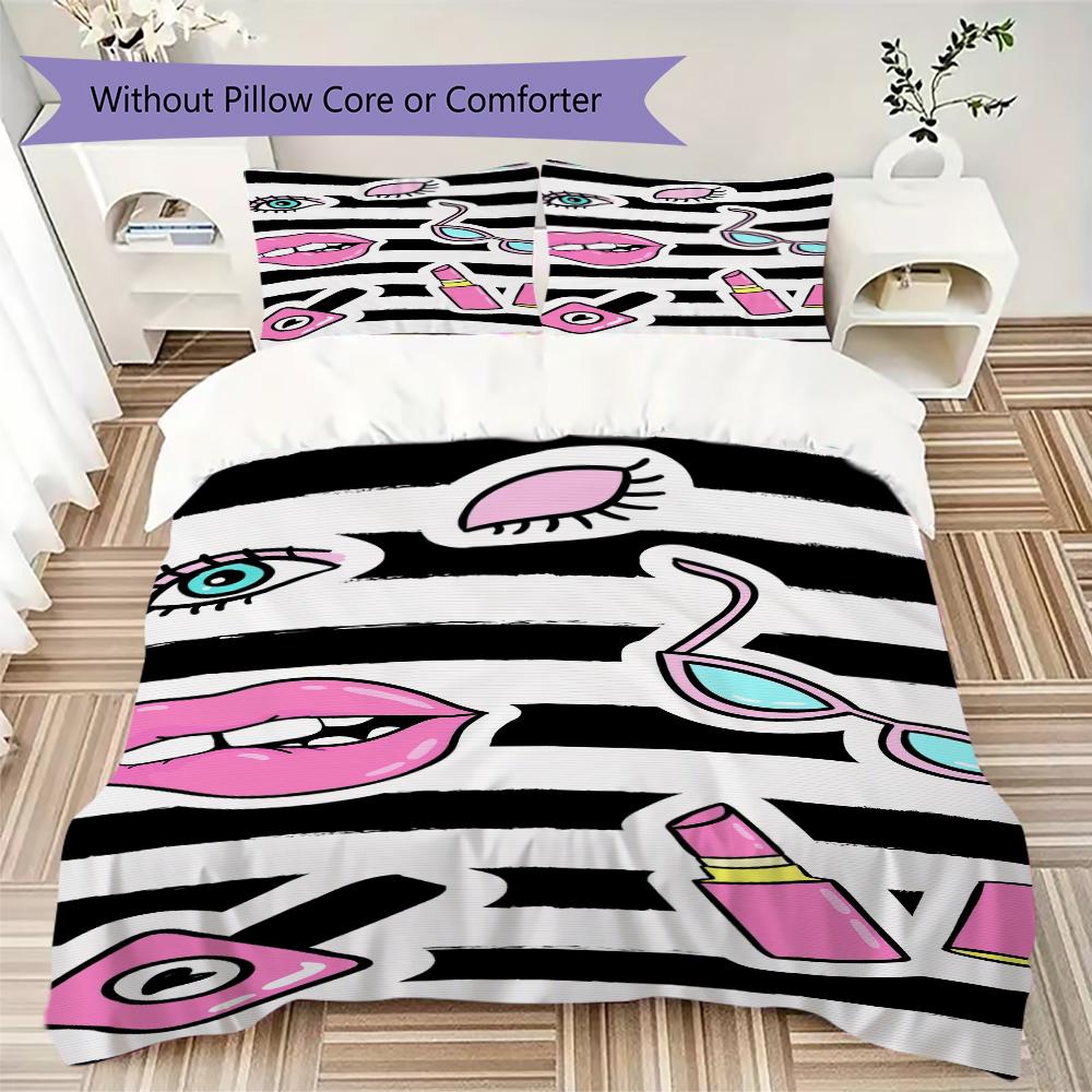 

1PC Lips Theme Bedding Quilt Set Quilt Cover Pillowcase Home Decoration Birthday Gift (1 * duvet cover + 2 * pillowcase, without core)A13 135x200cm
