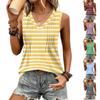 Women Sleeveless V Neck Tank Top Loose Fit Striped Pleated Design Casual Summer Blouse Lightweight Soft Fabric