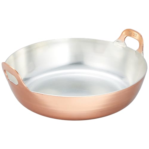 Endo Shoji TKG Copper Tempura Pot, 25cm, Depth: 65mm, Thickness: 2mm, Weight: 1.3kg, Capacity: 2.6L. Copper's excellent thermal conductivity ensures c