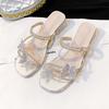 Summer 2025 New Women's Double Wear Butterfly Knot Sandals Transparent French Style Fashionable Thick Heel Slides Slip-On Shoes