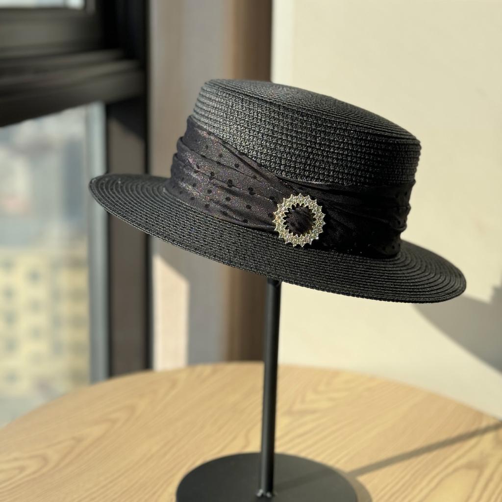 New French Seaside Straw Hat Women's Summer Flat-top Sun Hat Sun Protection Beach Hat UV Protection Top Hat