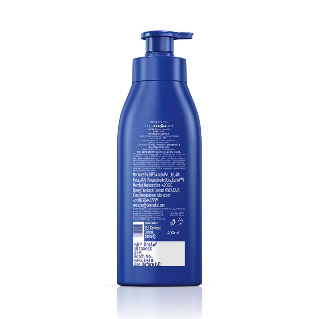 Nivea Balsam do ciała Cocoa Nourish 400ml Dla skóry bardzo suchej Z serum głęboko nawilżającym i olejem kokosowym | 48H Nawilżenie | Nietłusta konsystencja