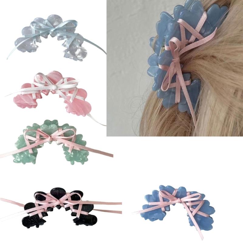 Versatile Acrylic Hair Claw Ballet Style Ribbon Tie Bowknot Acetate Claw Clips Stylish Headwear Hair Accessory for Women