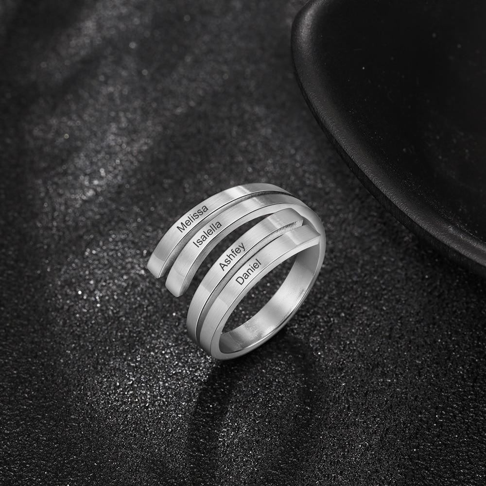 Personalizza Anello Dito Classico Regolabile Acciaio Inossidabile Gioielli Incidi 4 Nomi Donna Personalizza Elegante Anello Dito Semplice Minimalista Nuziale