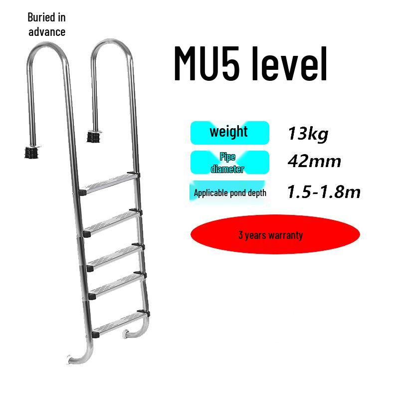 304 Stainless Steel Swimming Pool Ladder with Thickened Handrail and Pedal