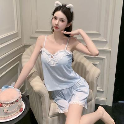 French Pajamas Women's Sweet Spring and Summer New Suspender Sexy Pure Desire Wind Ice Silk Loungewear Set Suspender Shorts