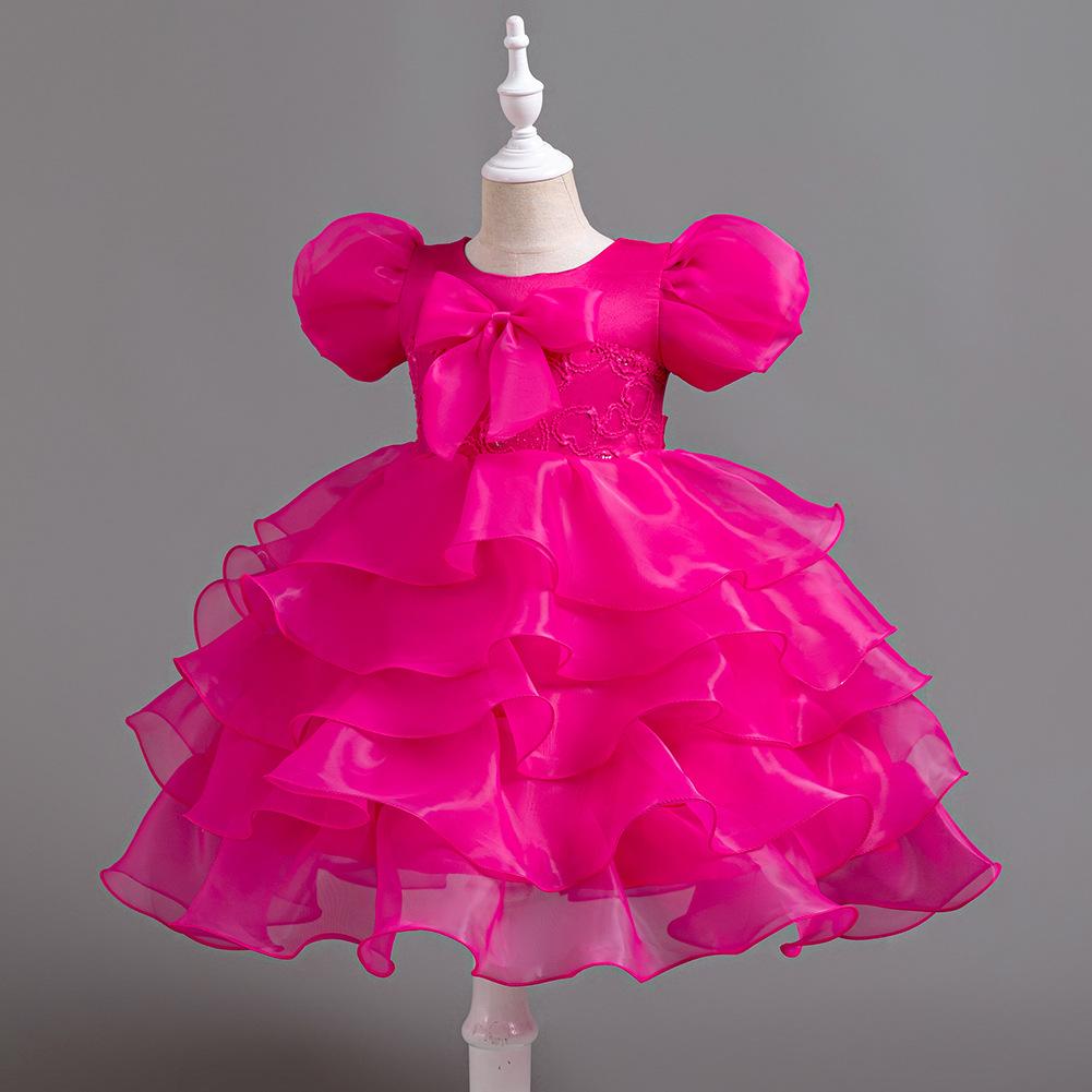 Girls Cake Dresses Bow Bubble Sleeve Princess Dress Walking Performance Halloween Flower Girl Party Dresses Dresses 8622  Girl's Favourite Dress