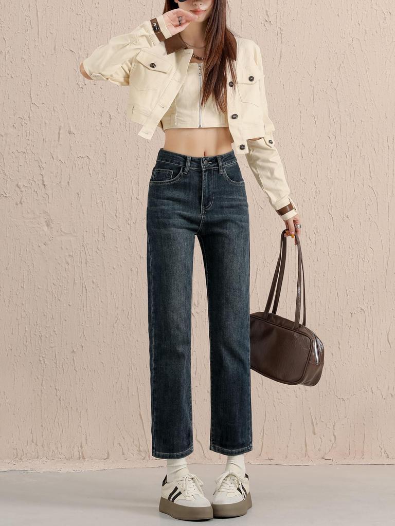 2025 Retro Stretch Slimming Cigarette Jeans - Autumn/Winter Straight-Leg Baguette Pants