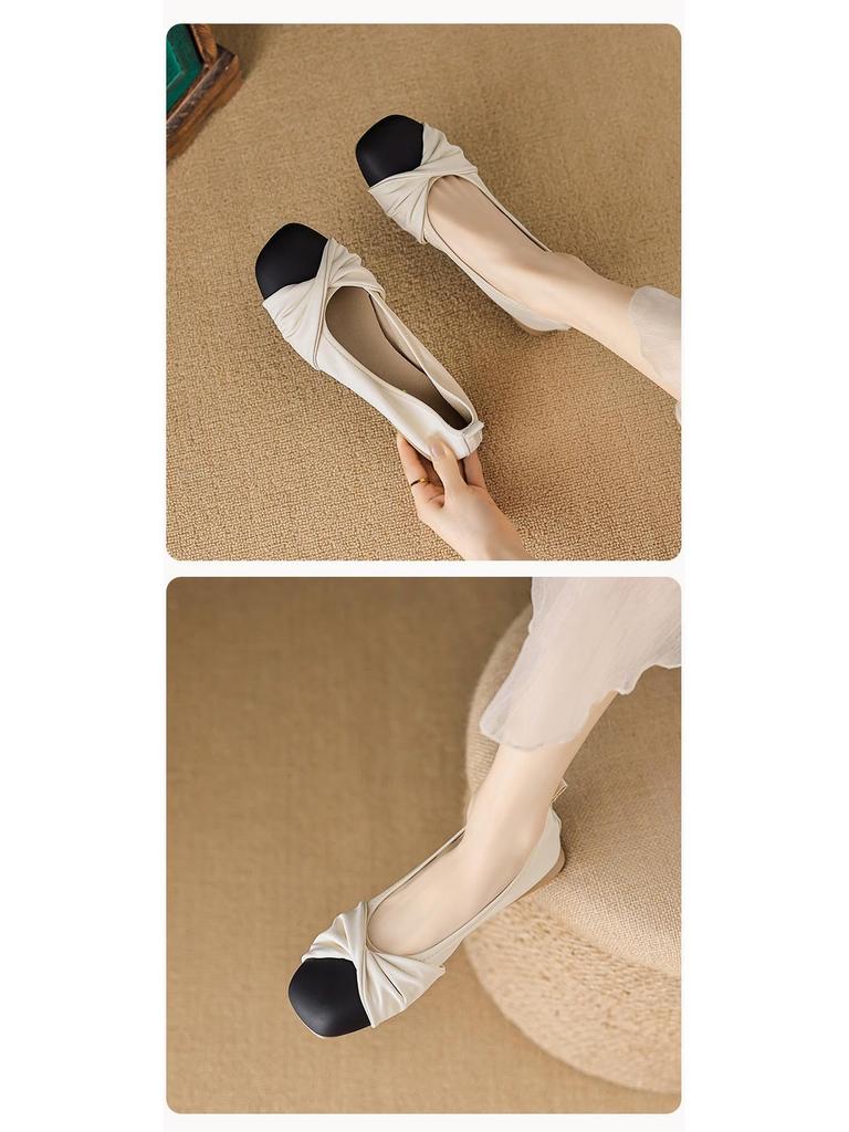 Women's Low-Heeled Flat Shoes - Chunky Heel Bean Shoes in a Chic, Fragrant Style