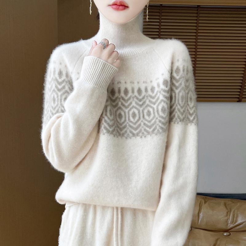 Women Sweater 100% Wool MODERN NEW SAGA Turtleneck Knit Pullover Thick Winter Jumpers Female Knit Tops