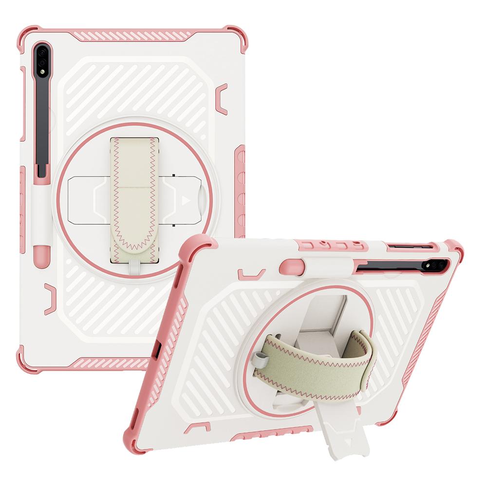 Kickstand Case for Samsung Galaxy Tab S9+/S8+/S7+/S7 FE PC+TPU Shockproof Tablet Cover with Hand Strap