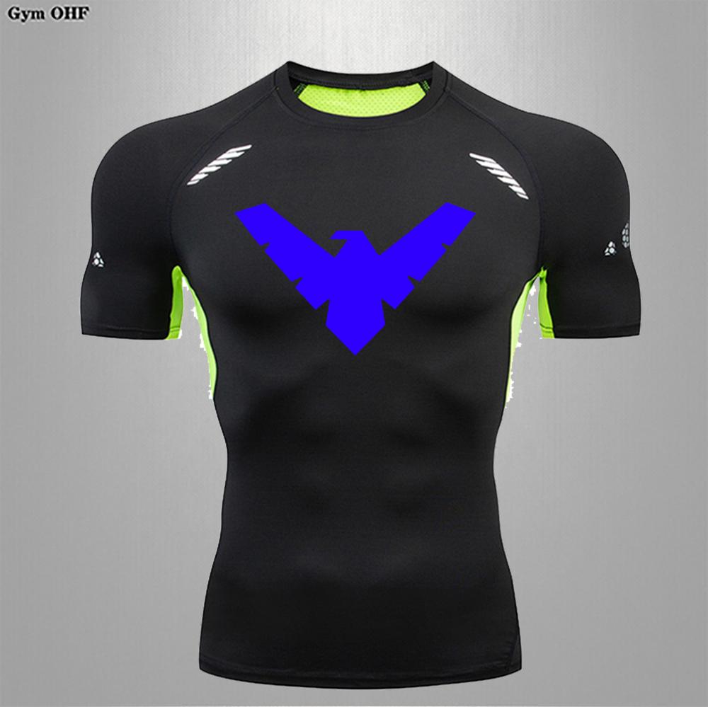 Kompresyjne koszulki z nadrukiem Nightwing dla mężczyzn T-shirt Rashguard Jiu Jitsu Siłownia Fitness Bieganie Trening Koszulki Koszulka z krótkim rękawem