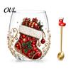 Accessori Cucina Tema Natale Vetro Artistico Tazza con Cucchiaino, Classico Babbo Natale Renna Pupazzo di Neve Bicchieri per Feste Design Tumbler, Bicchieri