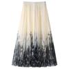 2025 New Ink Painting Midi Skirt for Women: Spring/Summer Slimming Pleated A-Line Umbrella Skirt