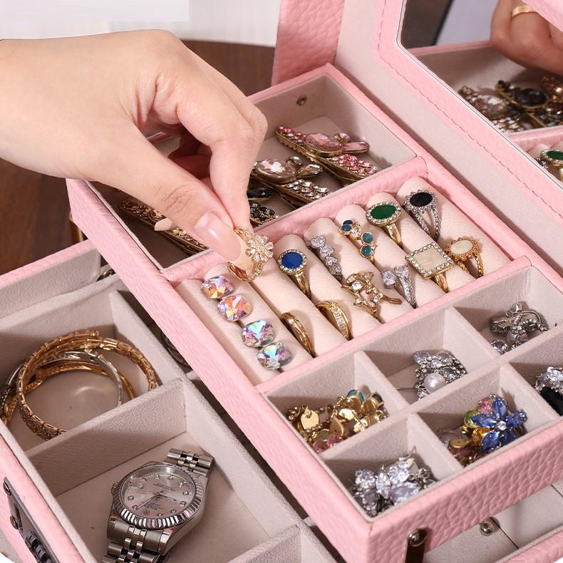 Minimalist High-end Jewelry Storage Box Pu Multi-layer Multi-function Large-capacity Jewelry Box with Mirror and Lock