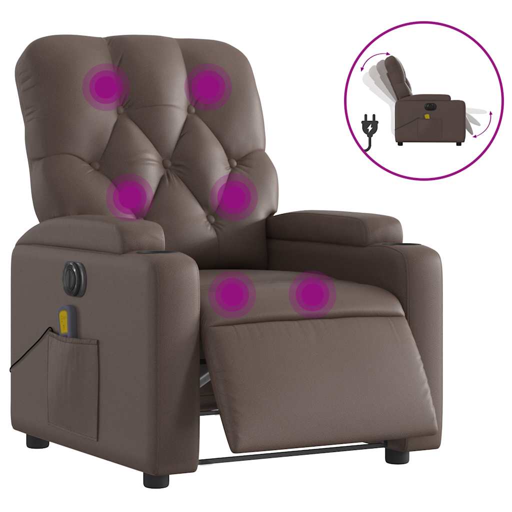 Electric Massage Chair Brown Faux Leather