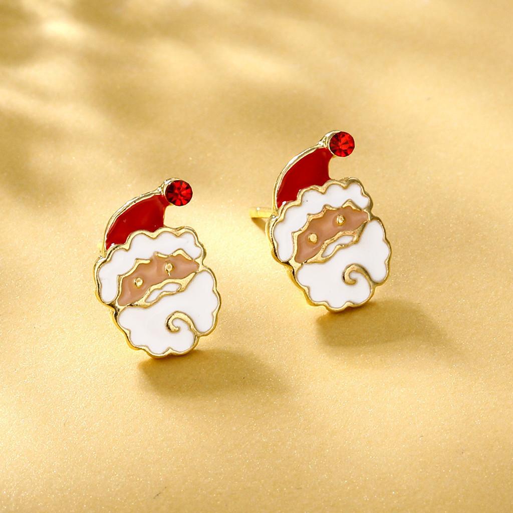 Stud Christmas Themed Earrings For Women Elegant Alloy Santa Reindeer And