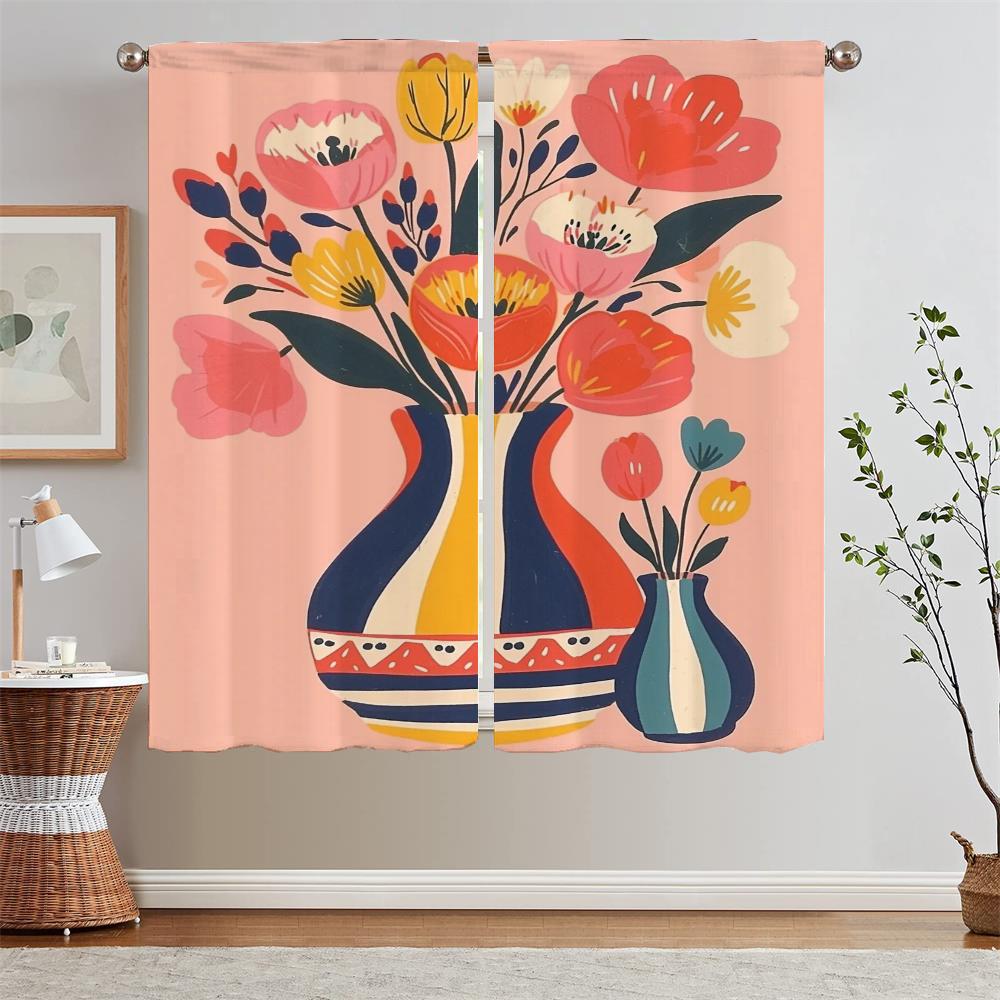 The Fiery Red Tulips Kitchen Curtains Salon 2 Cheap Pieces Bedroom Blackout Curtains for Living Room Blind Bathroom Curtain Home