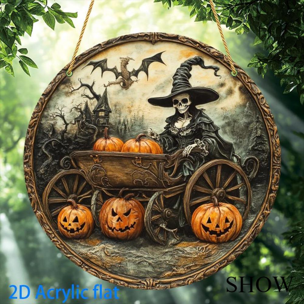 2D Flacher Halloween Anhänger - Halloween Totenkopf und Kürbis Sonnenfänger - Acrylkranz für Heim-, Büro- und Partydekorationen
