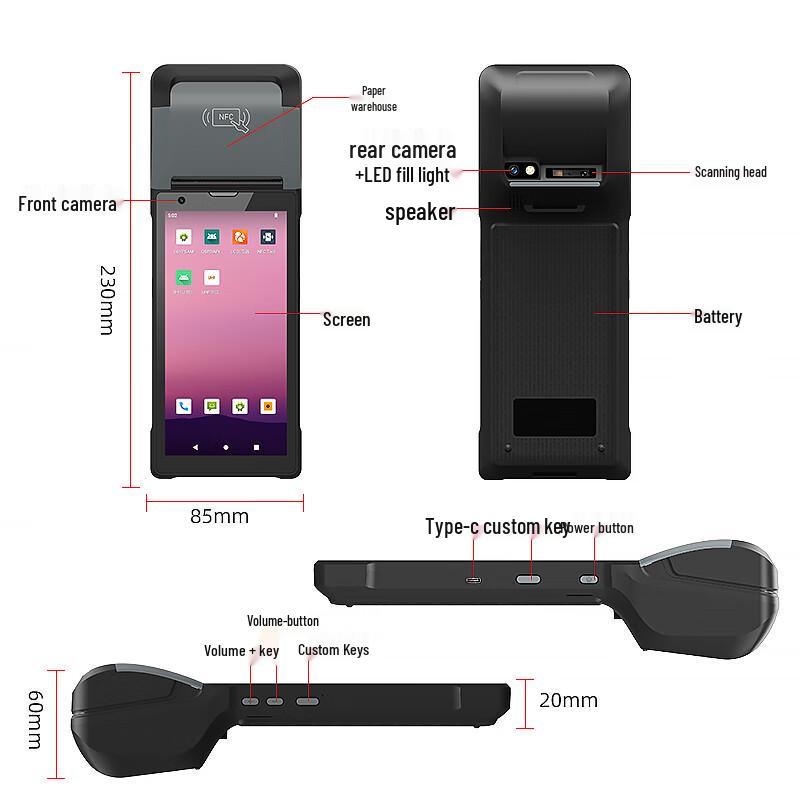 QS PDA-601 Handheld Thermal Printer Scanner with NFC