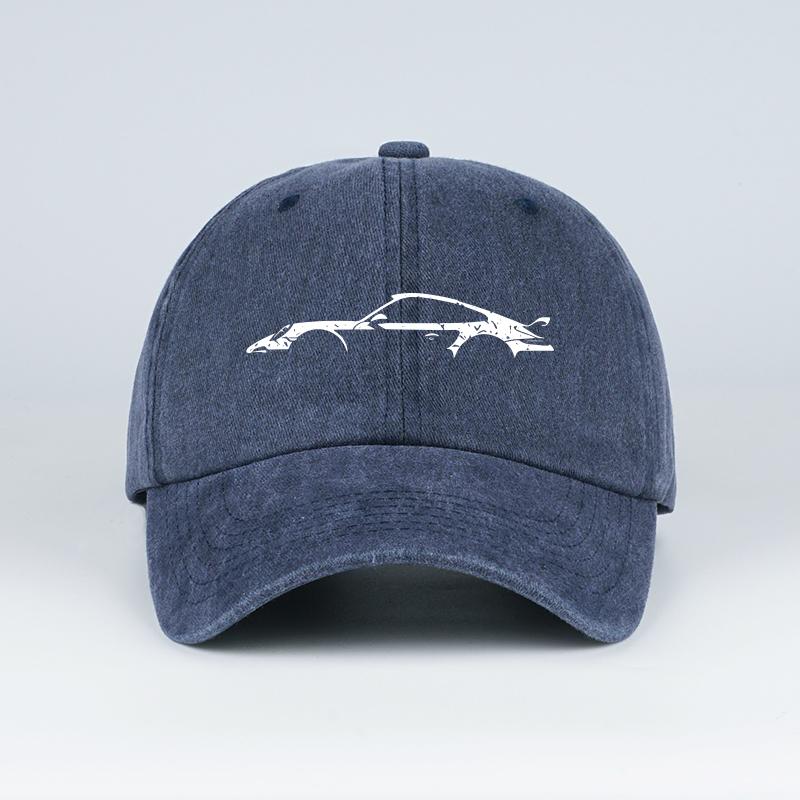 Classic Sports Car Silhouette Baseball Cap Unisex Retro Washed Cotton Adjustable Dad Hat Casual Automotive Sun Hat