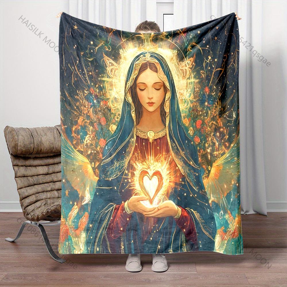 1PC Sacred glowing heart woman Print Blanket Warm Soft Fluffy Kids and Adult Sofa Bed Throw Blanket Outdoor Travel Camping RV